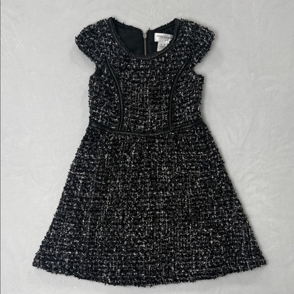 Girls Black and White Tweed Formal Dress